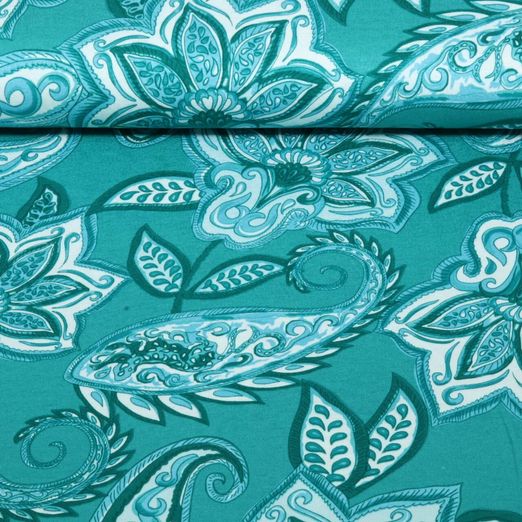 Jersey de viscose - paisley Turquoise Jersey de viscose - paisley Turquoise