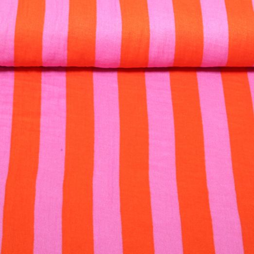 Gaze de coton - Rayures rouges Rose Gaze de coton - Rayures rouges Rose