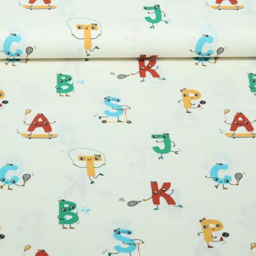 Baumwoll-Popeline - Lustige Buchstaben Ecru