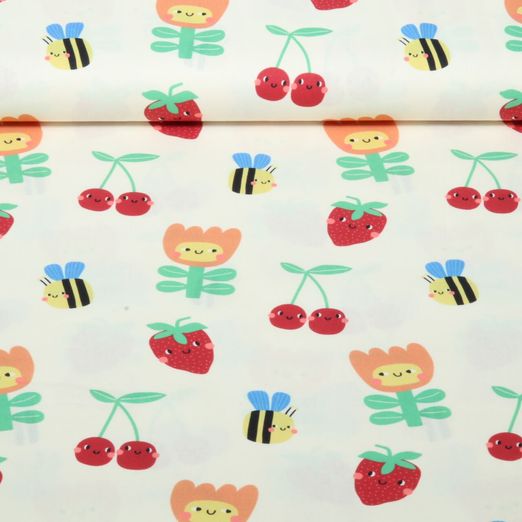 Baumwoll-Popeline - Lustige Früchte Ecru