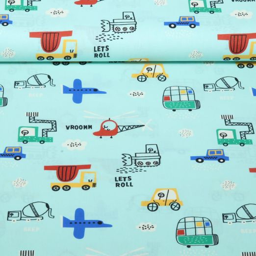 Baumwoll-Popeline - Fahrzeuge Blau