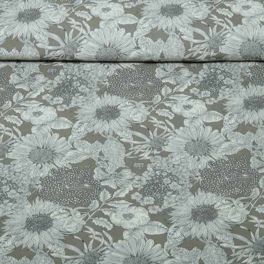 Lin viscose - fleurs d'été Taupe