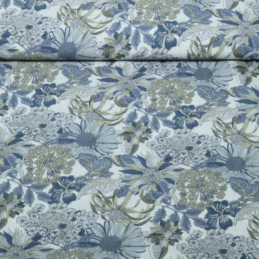 Lin viscose - fleurs d'été Gris clair