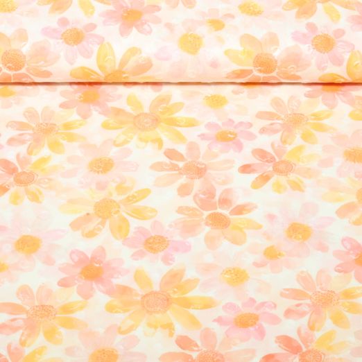 Voile de coton - fleurs Plumetis Ecru Orange