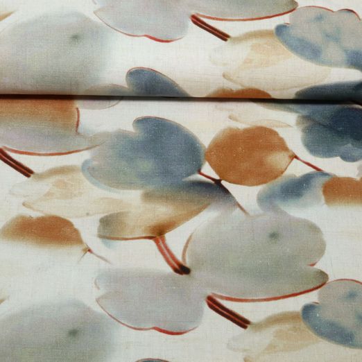 Lin viscose - Impression numérique feuilles de ginkgo Beige