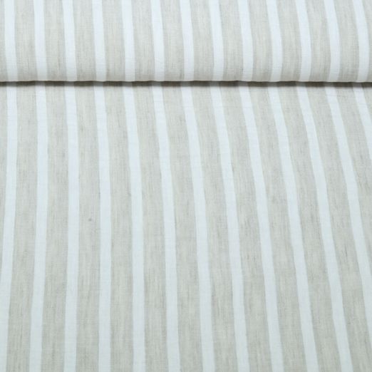Blusen- & Kleiderstoff - Leinenlook Streifen Sand