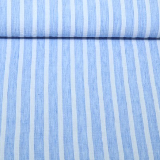 Tissu robes et blouses - Aspect lin rayures Bleu clair