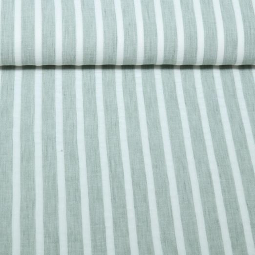 Tissu pour chemisiers et robes - Aspect lin rayures Vert clair