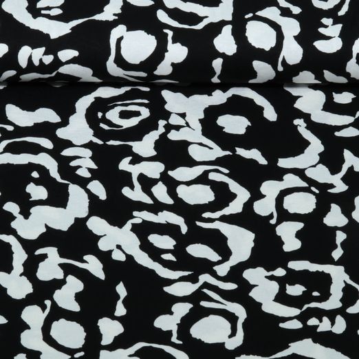 Jersey de viscose - Fleurs abstraites Noir Blanc
