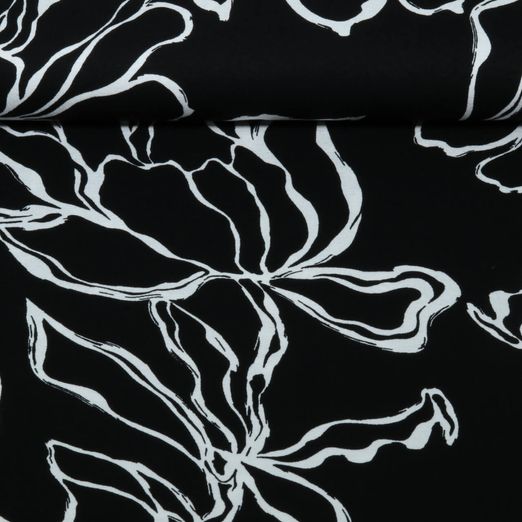 Jersey de viscose - Grandes fleurs Noir Blanc
