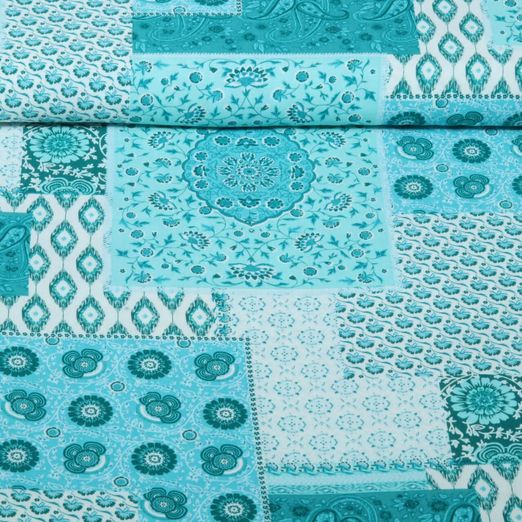 Popeline de viscose - Patchwork Turquoise