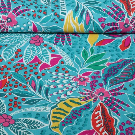 Viskose - Stretch Slub Palmen Türkis