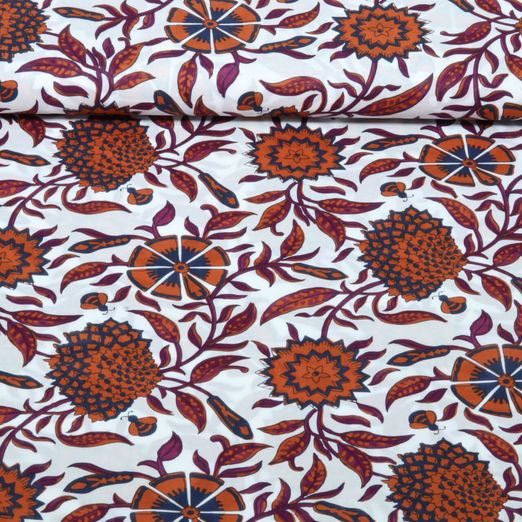 Baumwoll-Popeline - Enjoy Kollektion Blumen Weiß Braun