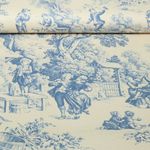 Baumwoll-Canvas - Dorfleben Toile-de-Jouy Beige Blau