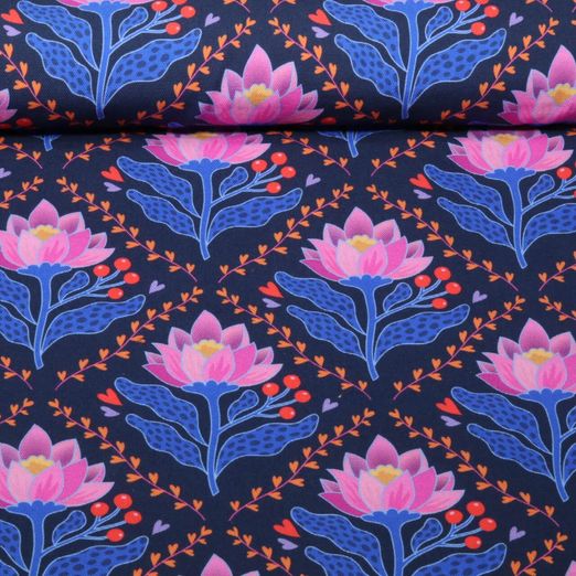 Toile canevas bio - HHL Queen Of Hearts Lotus Royal Bleu marine