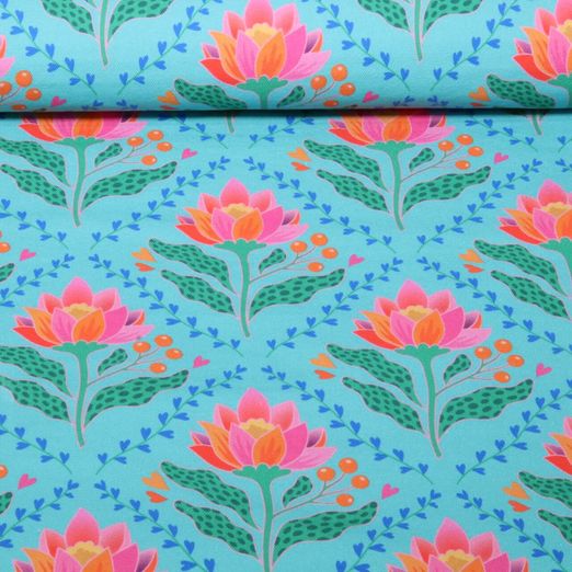 Toile canevas bio - HHL Queen Of Hearts Lotus Royal Turquoise