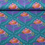 Gaze de coton bio Lisse - HHL Queen Of Hearts Lotus Royal Bleu pétrole