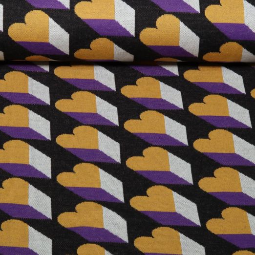 Bio Jacquard Jersey - HHL Queen of Hearts Royal Love Shadows Schwarz