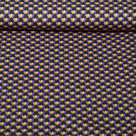 Bio Baumwoll-Satin - HHL Queen Of Hearts Heart Parade Schwarz