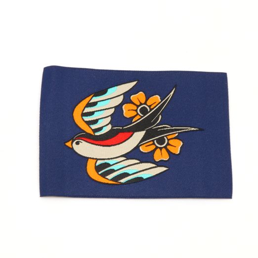 Étiquette tissée XL - Tattoo Hirondelle - 60 x 80 mm