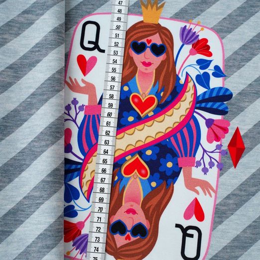 Bio Jersey Panel - HHL Queen of Hearts Grau