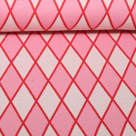 Bio Jacquard Jersey - HHL Queen Of Hearts Harlequin Hearts Pink
