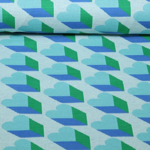 Bio Jacquard Jersey - HHL Queen of Hearts Royal Love Shadows Türkis