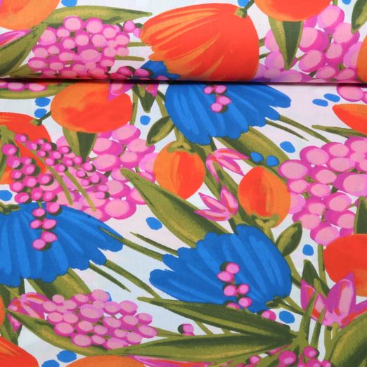 Baumwoll-Webware - Bunte Blumen Multicolor