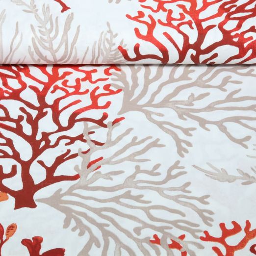 Baumwoll-Cretonne - Korallen Ecru Rot