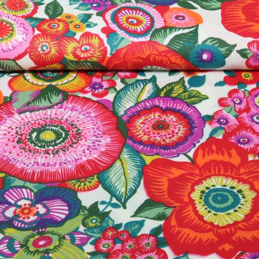 Coton enduit - Mer de fleurs Blanc Multicolore