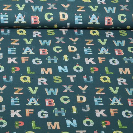 Baumwoll-Popeline - Roboter ABC Grün