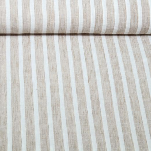 Tissu robes et blouses - Aspect lin Mélange rayures Beige