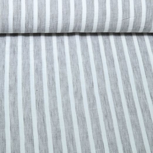 Blusen- & Kleiderstoff - Leinenoptik Streifen Melange Grau