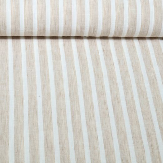 Blusen- & Kleiderstoff - Leinenoptik Streifen Melange Helles Beige