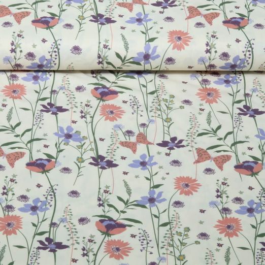 Popeline de coton - Fleurs des champs Ecru