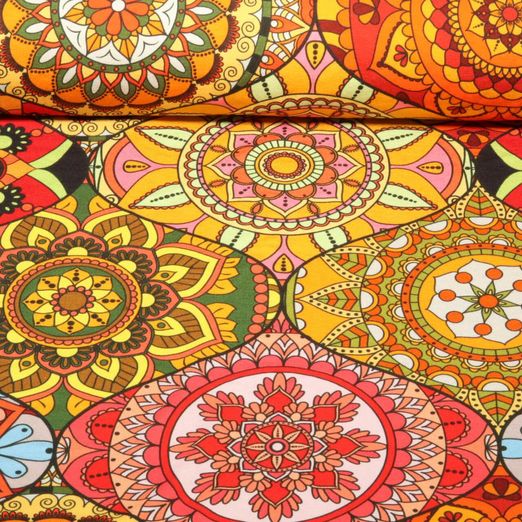 Viskosejersey - Digitaldruck Mandalas Blumen Multicolor Viskosejersey - Digitaldruck Mandalas Blumen Multicolor