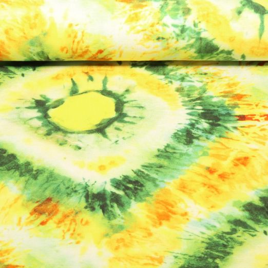 Viskosejersey - Digitaldruck Batik Kreise Grün