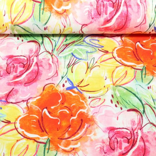 Viskosejersey - Digitaldruck Große Rosenblüten Multicolor