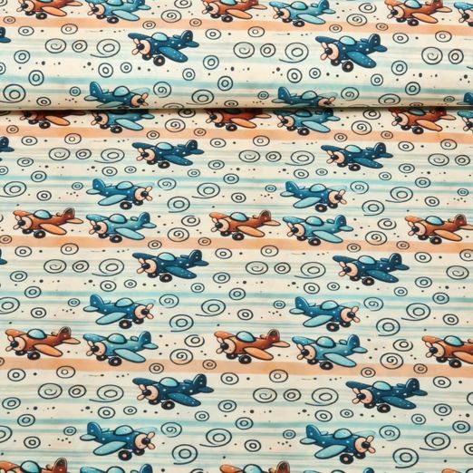 Popeline de coton - Impression numérique Beige Bleu