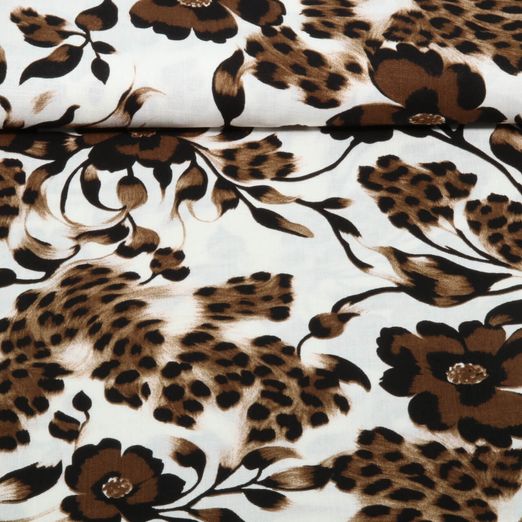 Viskose - Rayon Slub Stretch Leo Blüten Ecru