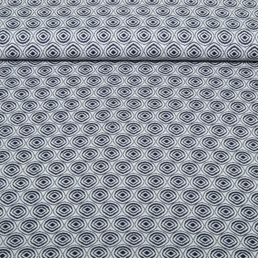 Baumwoll-Popeline - Enjoy Kollektion Ornamente Weiß Blau