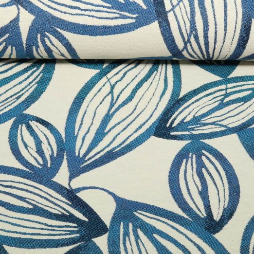 Gobelin Jacquard - Grandes feuilles Ecru Bleu