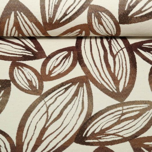 Gobelin Jacquard - Grandes feuilles Ecru Marron Gobelin Jacquard - Grandes feuilles Ecru Marron