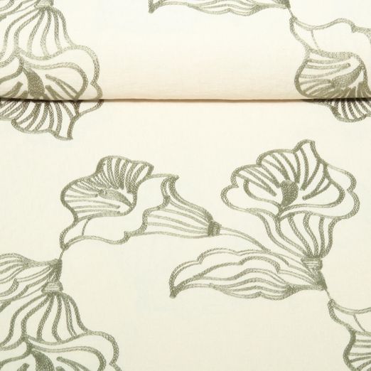 Blusen- & Kleiderstoff - Bestickt Große Blüten Beige