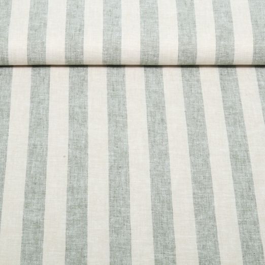 Lin de coton - Rayures Beige Vert Teint dans la masse