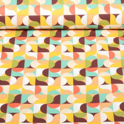 Coton tissé Retro Geo Terracotta Multicolore