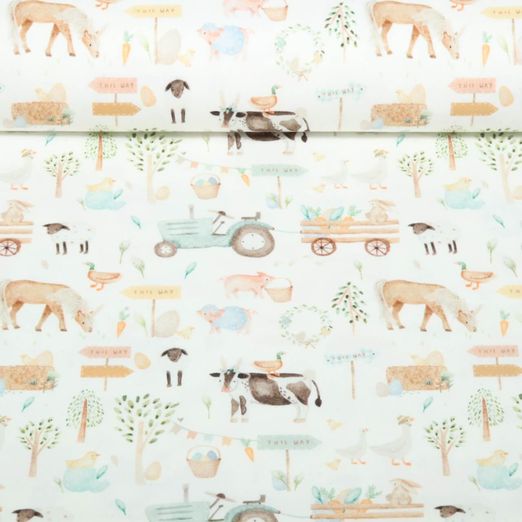 Jersey Little Jax - Impression numérique Pâques à la ferme Ecru