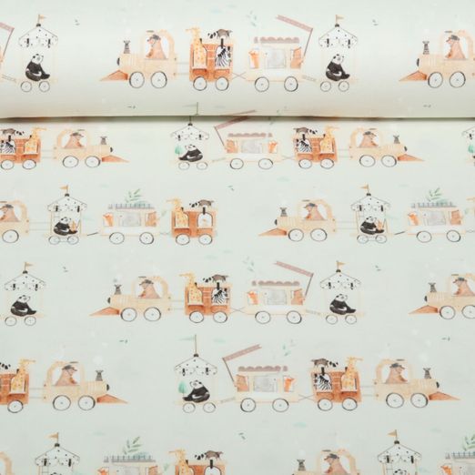 Jersey Little Jax - Impression numérique drôle de train Beige