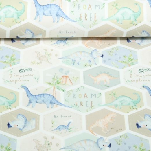 Jersey Little Jax - Impression numérique Dinos Hexagon Ecru