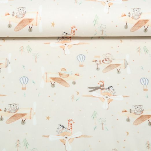 Jersey Little Jax - Impression numérique Animaux volants Beige